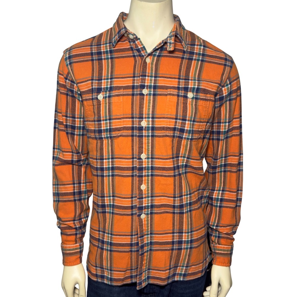Polo Ralph Lauren Flannel Shirt Mens Large Orange Plaid Excellent Long Sleeve